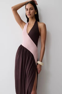 Nari Halter Gathered Maxi Dress / Muted Pink/Dark Chocolate | MESHKI | XS | MESHKI US