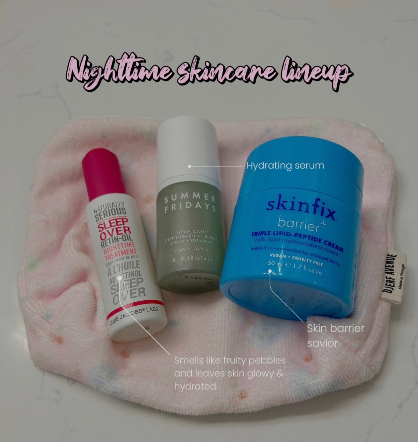 Nighttime skincare🌙
I use retinol every other night and alternate with a super hydrating serum. 
This is my favorite retinol serum because it is clean formulated, smells like fruity pebbles and leaves my skin glowing!✨