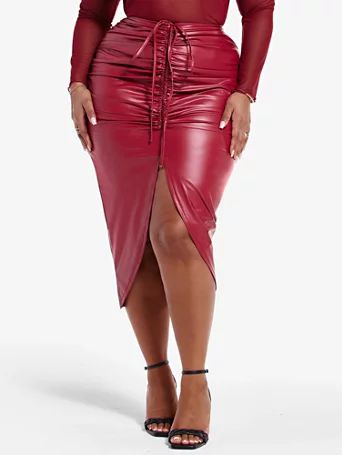 Miranda Ruched Faux Leather Skirt - Fashion To Figure | Fashion to Figure