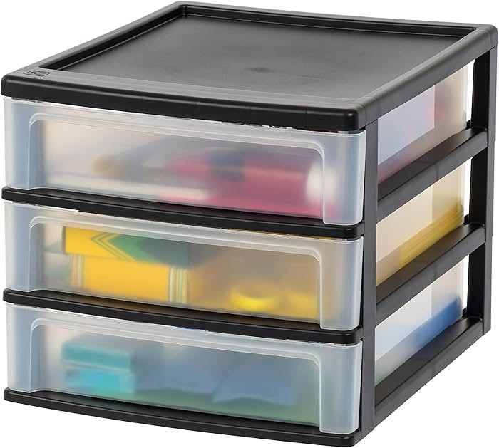 IRIS USA Plastic Stacking Desk Top 3-Drawer Storage Organizer, 1-Pack, for Makeup Vanity Nail Pol... | Amazon (US)