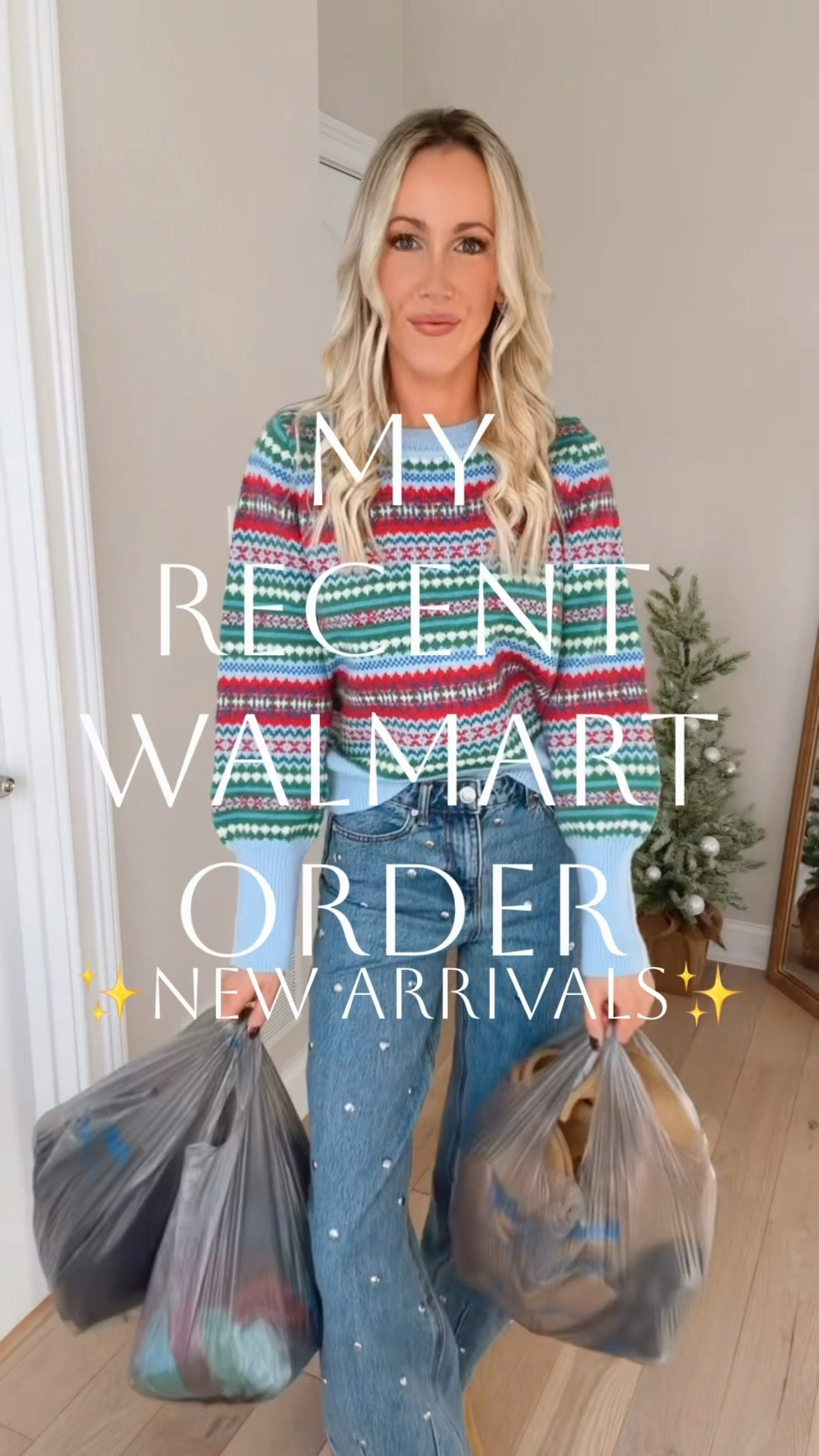 Walmart outfit haul // new arrivals that are GOOD😍🔥✨ How cute and festive are these new arrivals from Walmart for the holidays?!🎄✨🎁 So festive and fun!! This knit plaid mini skirt paired with this cable knit sweater and camel coat is such a winning look for Thanksgiving! This colorful fair isle sweater and plaid cropped jacket are trending right now and for a good reason! This corduroy mini dress is the cutest LBD- did you see the bow on the back?! And this embellished sweater is the perfect amount of sparkle this Christmas!  All so perfect for Christmas, NYE, date night, special holiday events, and more! Which Walmart outfit for the holidays is your fave?👇🏻I sprinkled in some Target finds + Spanx jeans in this haul, fyi! 

Sizing Info:
Xs in sweaters, dress, and coats
2 regular in flare jeans, 00 in studded barrel jeans
I’m 5’7"

#LTKHoliday #LTKFindsUnder50 #LTKParties