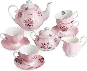 Amazon.com | BTaT- Floral Tea Set, Tea cups (8oz), Tea Pot (38oz), Creamer and Sugar Set, Gift bo... | Amazon (US)