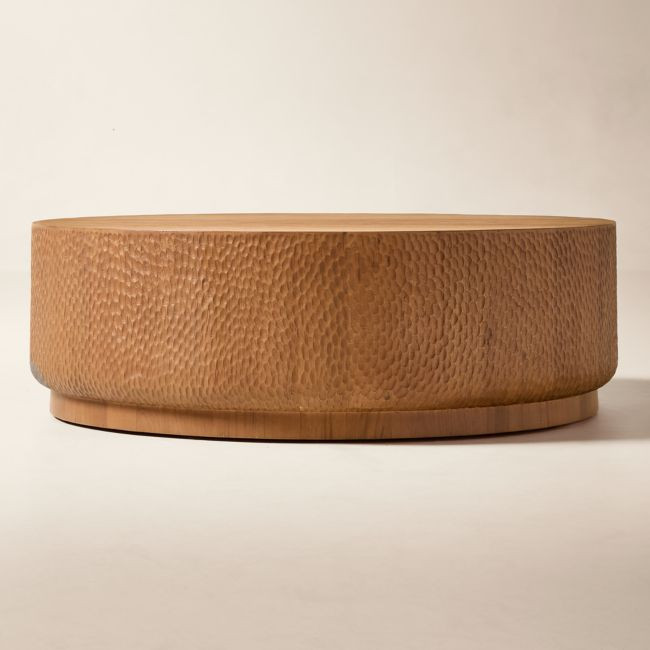 Hawk 48" Round Carved Oak Coffee Table | CB2