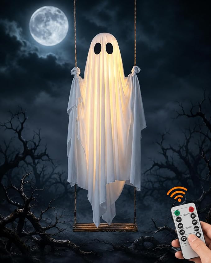 Swinging Ghost Halloween Decorations Outdoor Decor Animatronics Tree Size Lighted Swing with Glow... | Amazon (US)