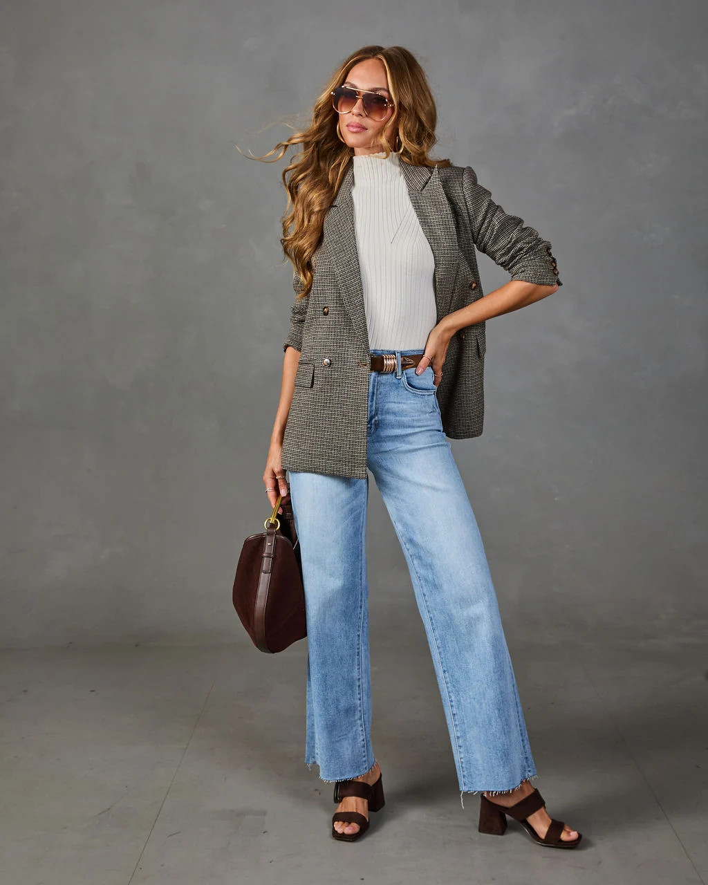 Elizia Plaid Double Breasted Blazer | VICI
