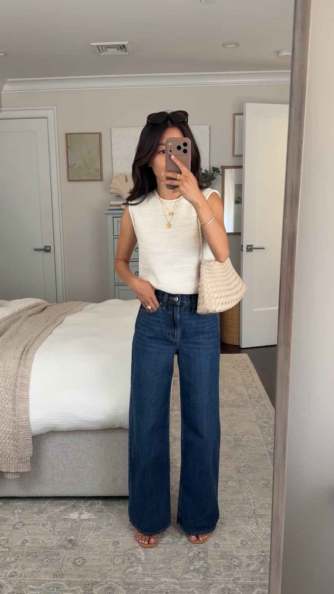Last day of sale + code AFJEAN gets an extra 15% off discount and free ship ! Size info below 
• high rise wide jean 24 short, waist fits loose on me. Wearing with a low heel. FYI These now also come in extra short! 

• Abercrombie cotton rollneck sweater shell XXS, relaxed fit

• Woven Anthro shoulder bag with liner

• Loeffler Randall sandals 5.5

#LTKSaleAlert #LTKPetite