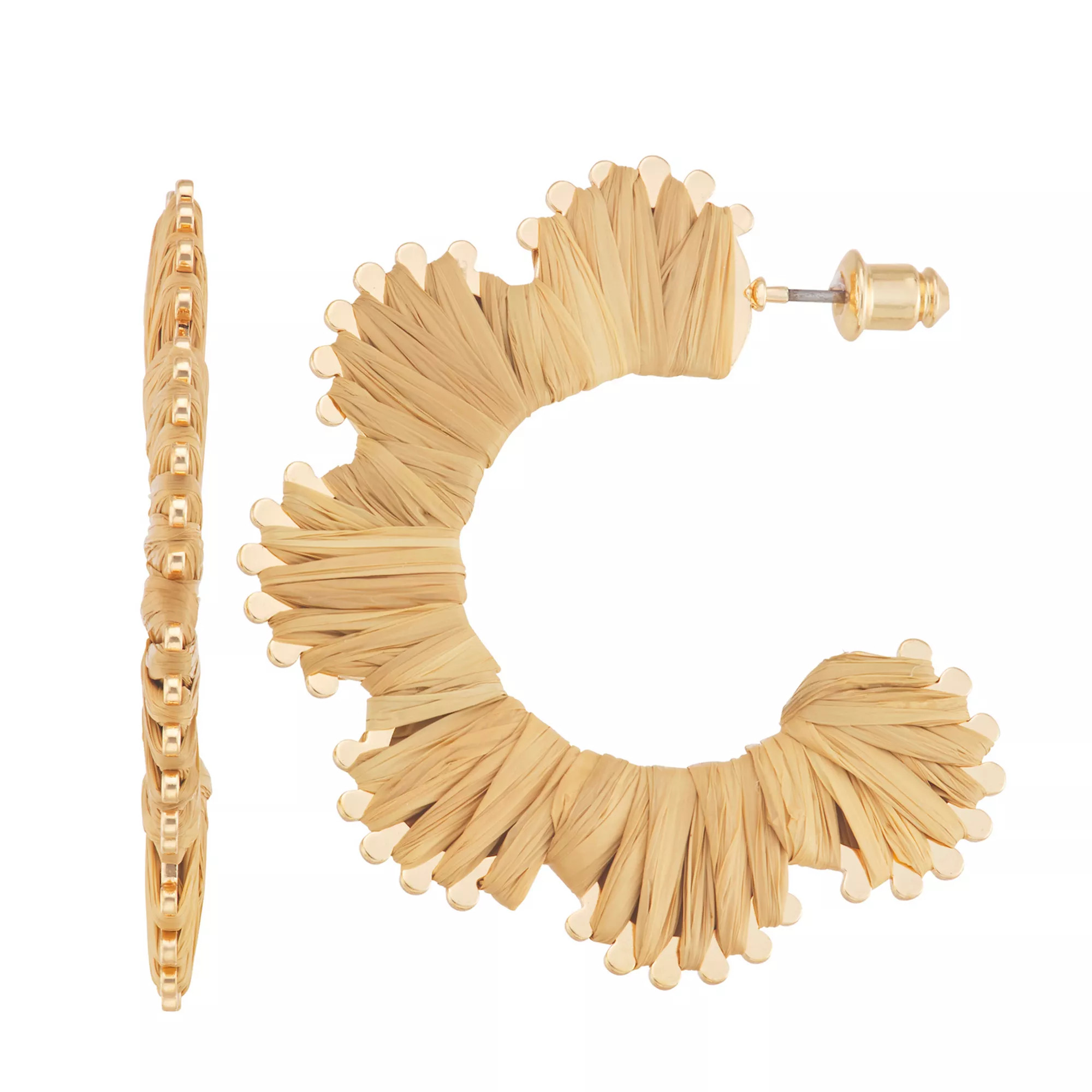 Emberly Gold Tone Flower Cut Raffia Hoop Earrings | Kohl's