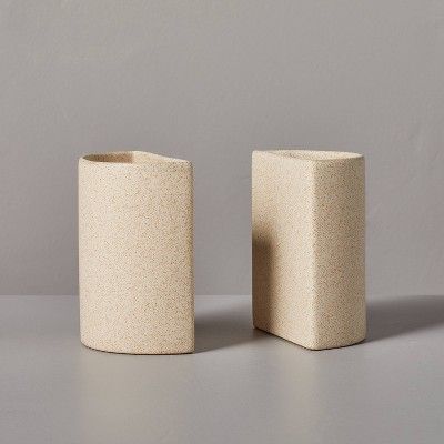 2pc Sandy Textured Ceramic Pencil Cup Bookend Set Natural - Hearth & Hand™ with Magnolia | Target