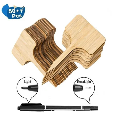 PHD 50pcs Bamboo Plant Labels (T-Type) with a Marker Pen, Garden Markers, Plant Tags, Wooden Plant S | Walmart (US)