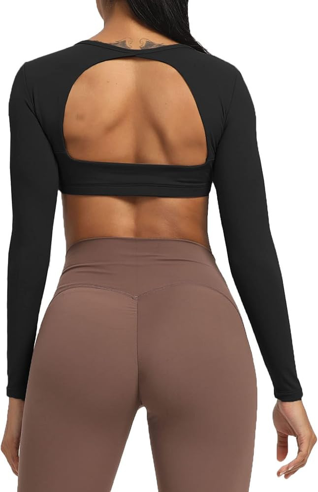 Aoxjox Long Sleeve Crop Tops for Women Clarissa Backless Workout Crop T Shirt Top | Amazon (US)
