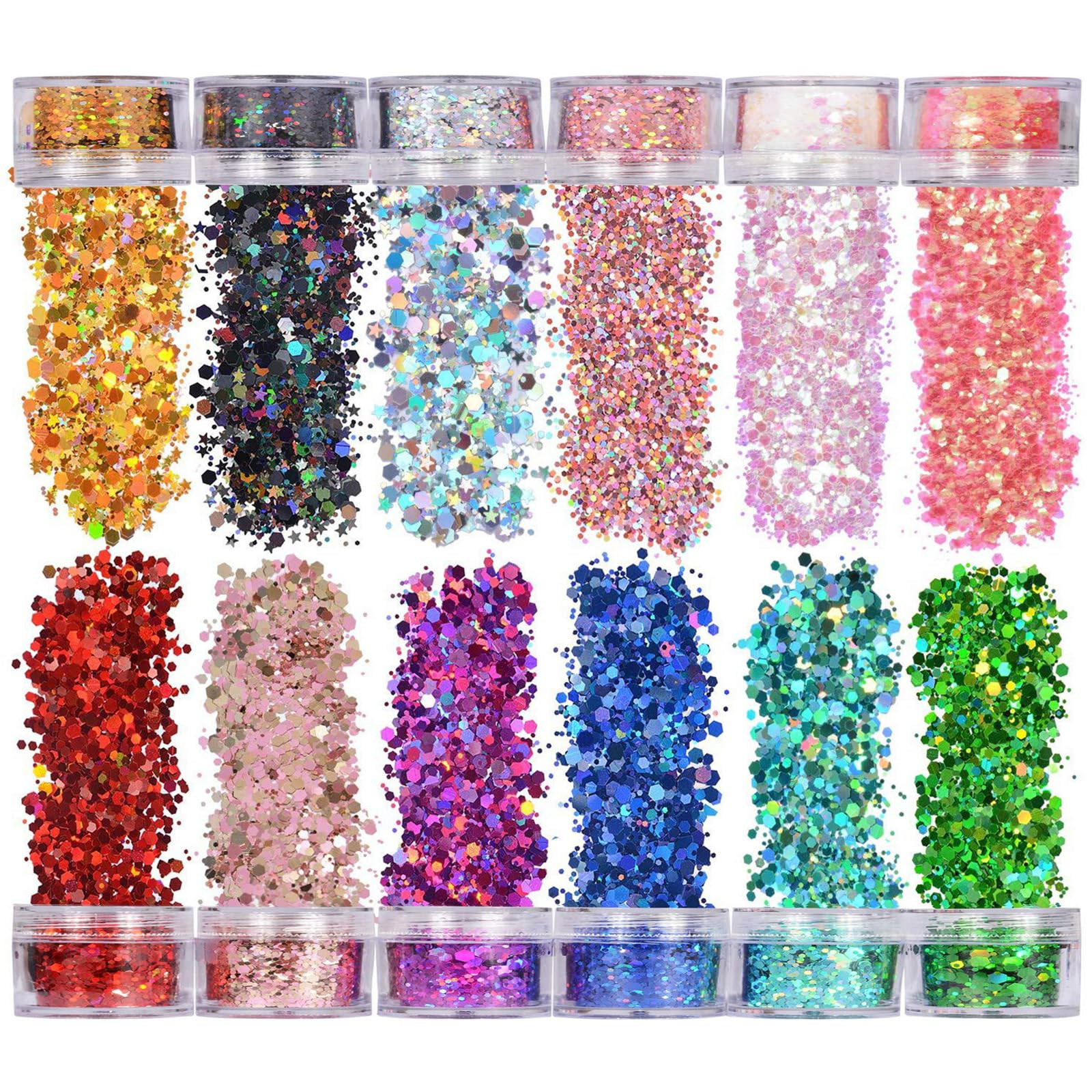 Veroa 12 Colors Make Face Body and Hair Glitter at The Festival,Chunky Glitter for Festivals, Par... | Amazon (UK)