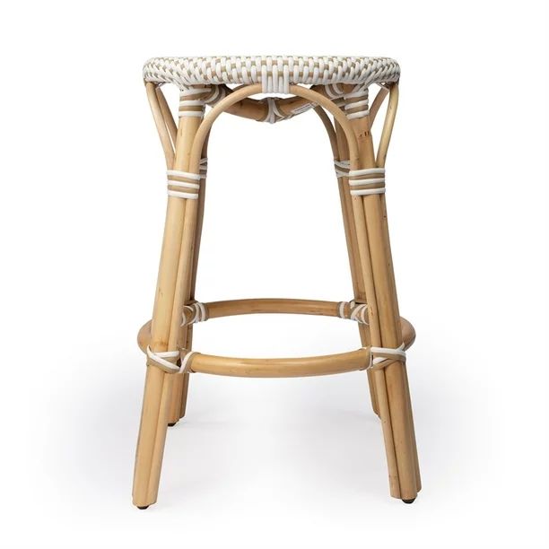 Beaumont Lane Island Living Rattan Counter Stool in Beige and White - Walmart.com | Walmart (US)