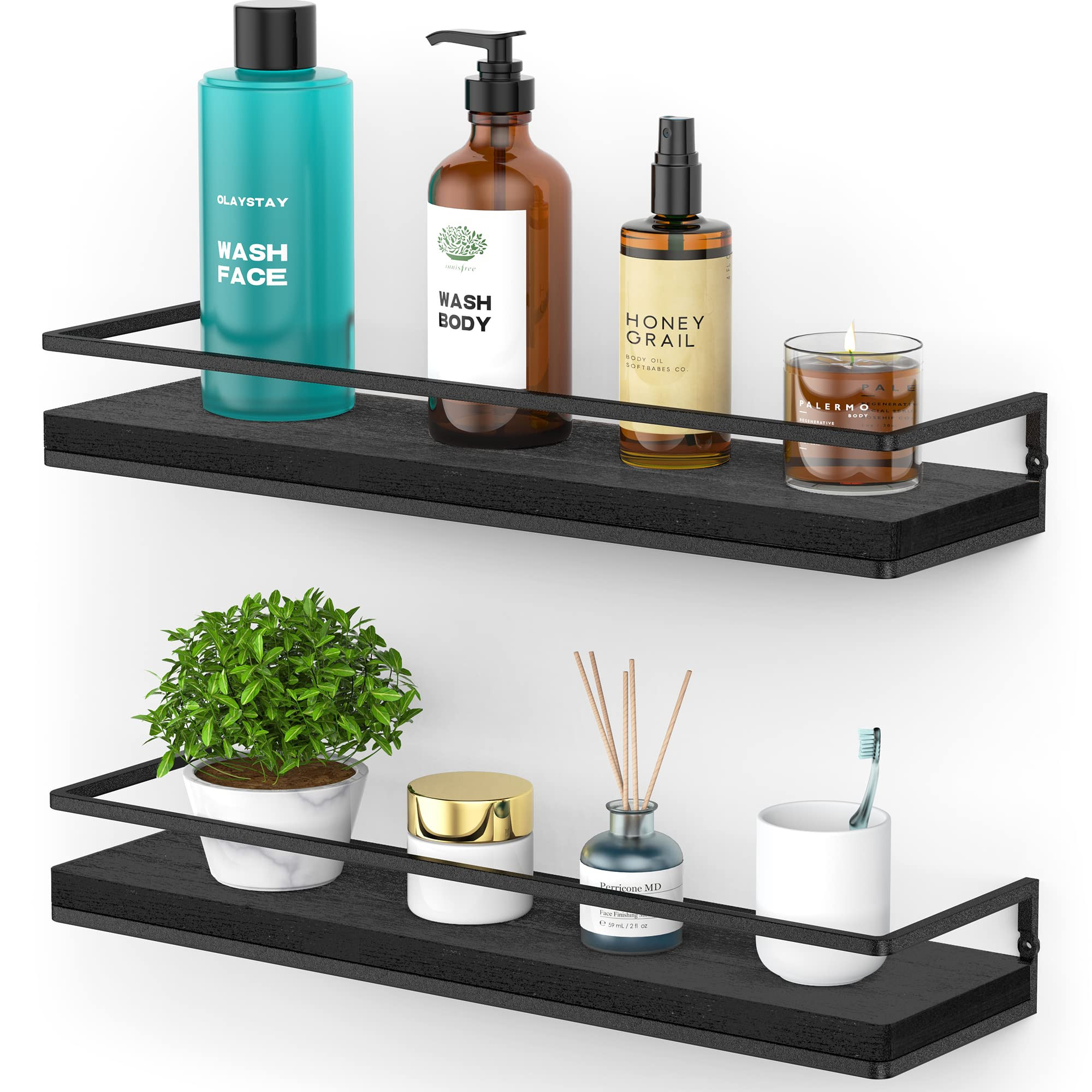 Meangood Floating Shelves Wall Mounted Set of 2, Rustic Wood Wall Storage Shelves for Bedroom,Liv... | Amazon (US)