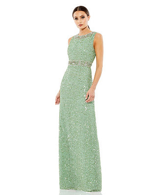 Mac Duggal Women's Sequined Sleeveless Embellished Neckline Gown - Macy's | Macy's