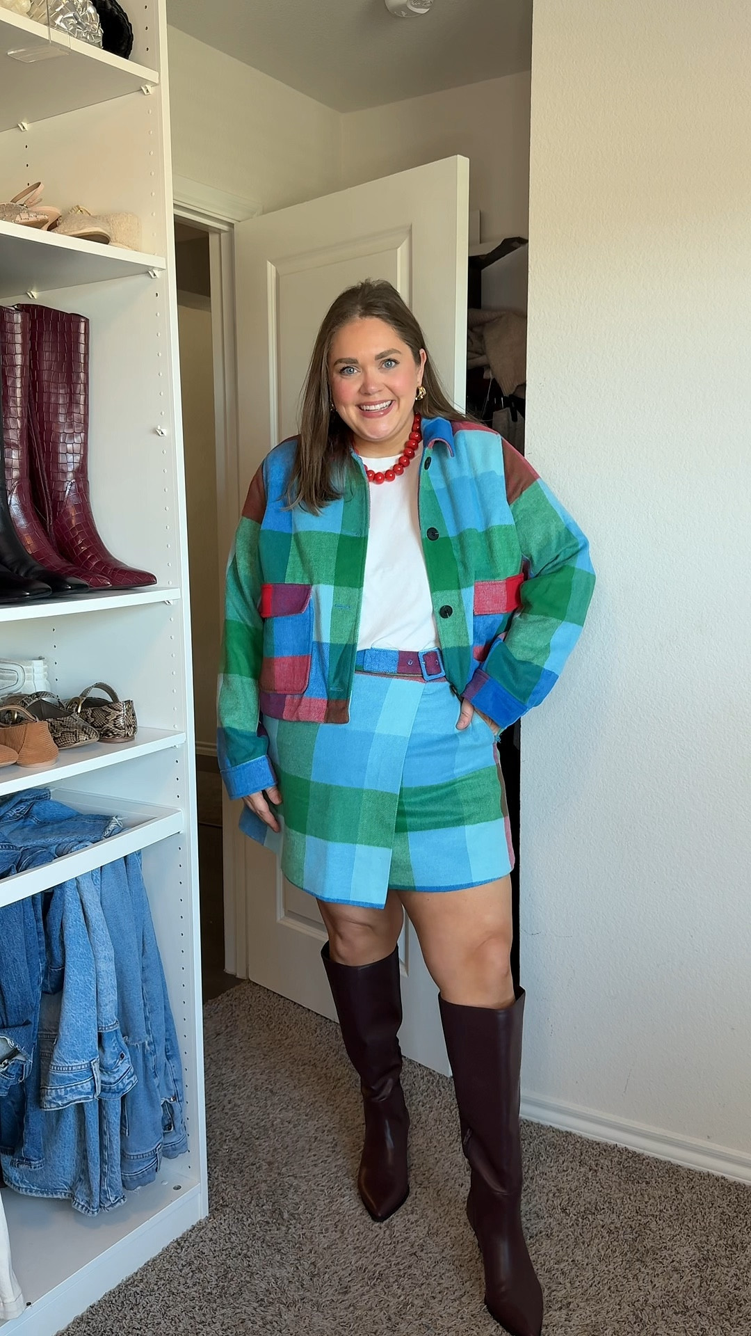 Plus size Thanksgiving outfit idea wearing xxl in jacket and 18 in matching skirt. Boots are wide calf and under $50! 

#LTKFindsUnder50 #LTKPlusSize