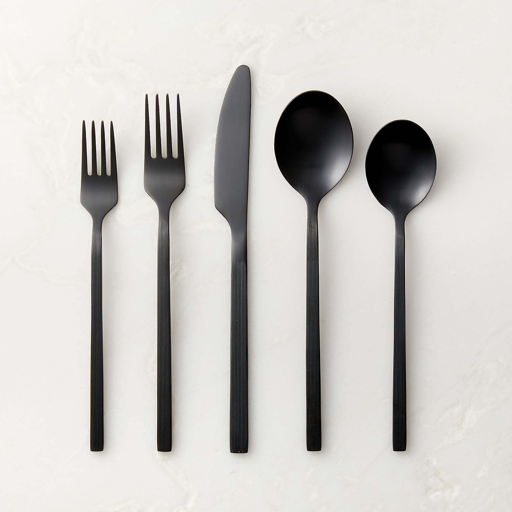 Parallel 20-Piece Brushed Black Flatware Set + Reviews | CB2 | CB2