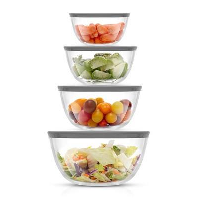 JoyJolt JoyFul 4 Kitchen Glass Food Mixing Bowls With Lids - Grey | Target