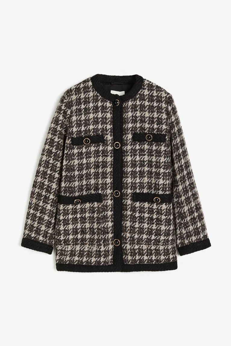 Textured-weave Jacket - Black/houndstooth-patterned - Ladies | H&M US | H&M (US + CA)