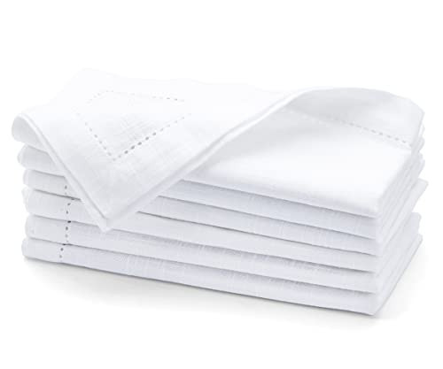 White Cotton Hemstitch Napkins Set of 6, 18x18 Inch, 100% Cotton Dinner Napkins, Classic Hemstitched, White Cloth Napkins, Machine Washable, Dining Table Napkin for Restaurant, Thanksgiving | Amazon (US)