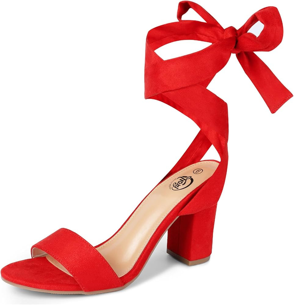 Trary Pink Purple Nude Red Black Heels for Women, Lace Up Chunky Heels for Women, Strappy Heels f... | Amazon (US)