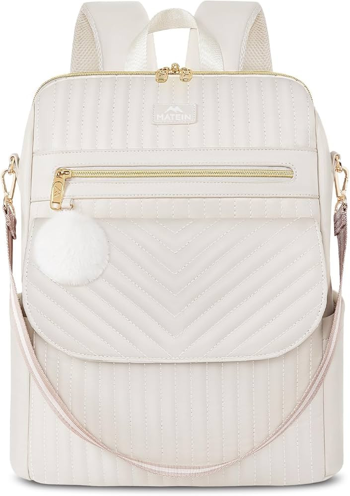 MATEIN Quilted Laptop Backpack for Women, 15.6 Inch Convertible Soft Leather Backpack Purses Fash... | Amazon (US)