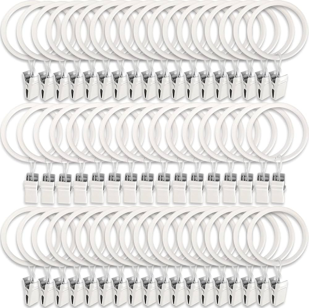 60 Pack Metal Curtain Rings with Clips, Curtain Clip Rings Hooks for Hanging Drapery Drapes Bows,... | Amazon (US)