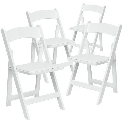 Emma and Oliver 4 Pack White Wood Folding Chair with Detachable Vinyl Padded Seat | Target