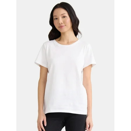 Time and Tru Women s Cotton Crewneck Tee with Short Sleeves Size XS-XXXL | Walmart (US)
