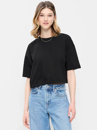 Vintage Crew-Neck Oversized Crop T-Shirt | Old Navy (US)