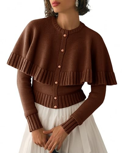 Saodimallsu Womens Cropped Cardigan Sweater Long Sleeve Fall Knit Cape Sweaters Button Up Trendy ... | Amazon (US)