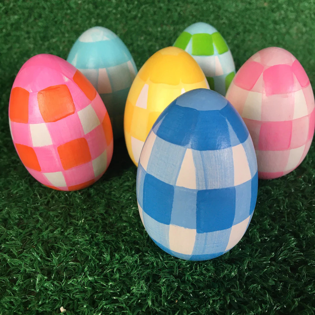 Easter eggs with name - painted Easter egg decor - buffalo check - personalized egg - wood egg - ... | Etsy (US)