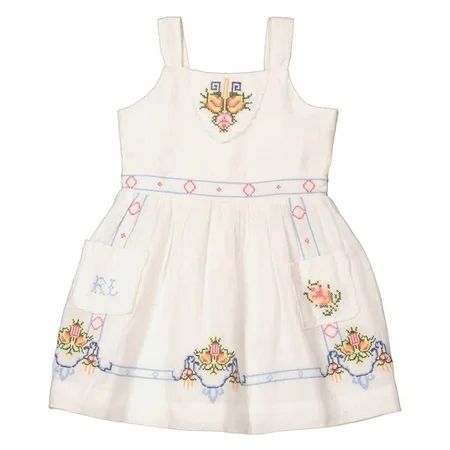 Polo Ralph Lauren Girls White Floral Embroidered Linen Dress Size 5 | Walmart (US)