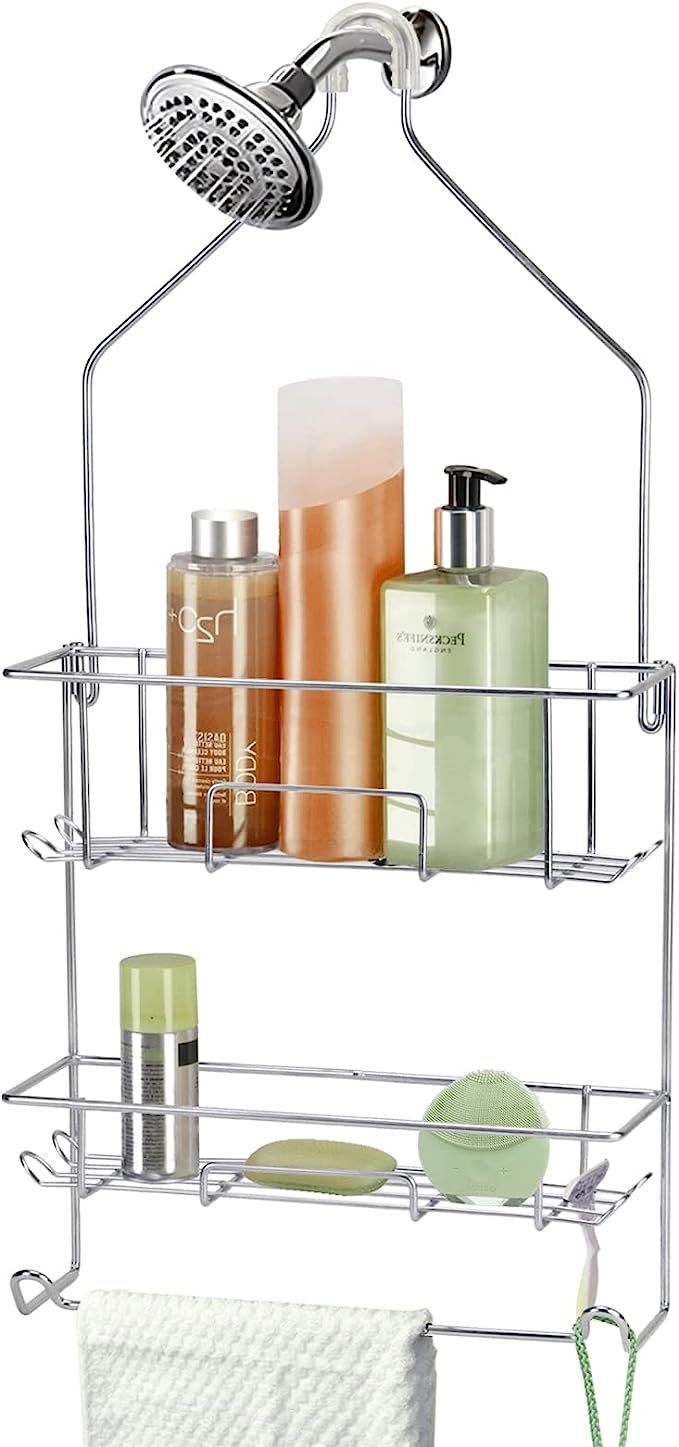 Shower Caddy Hanging over Shower Head Shower Hanger Organizer with 10 hooks Bathroom Storage Shel... | Amazon (US)