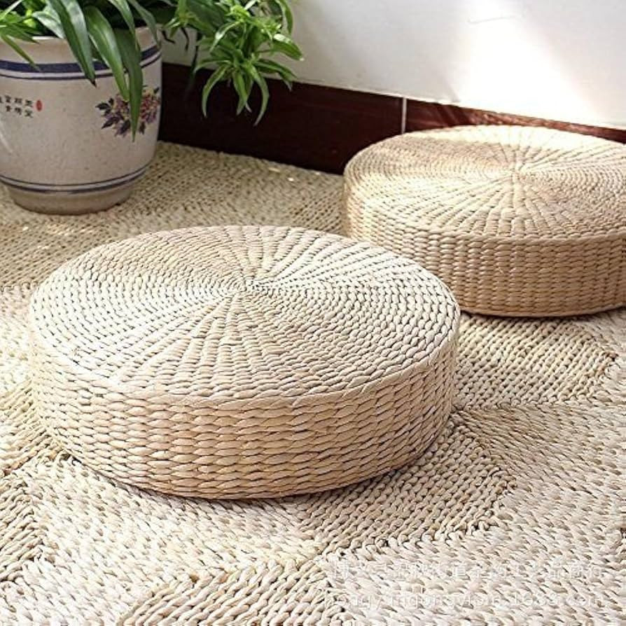 Japanese Style Handcrafted Eco-Friendly Padded Knitted Straw Flat Seat Cushion,Hand Woven Tatami ... | Amazon (US)