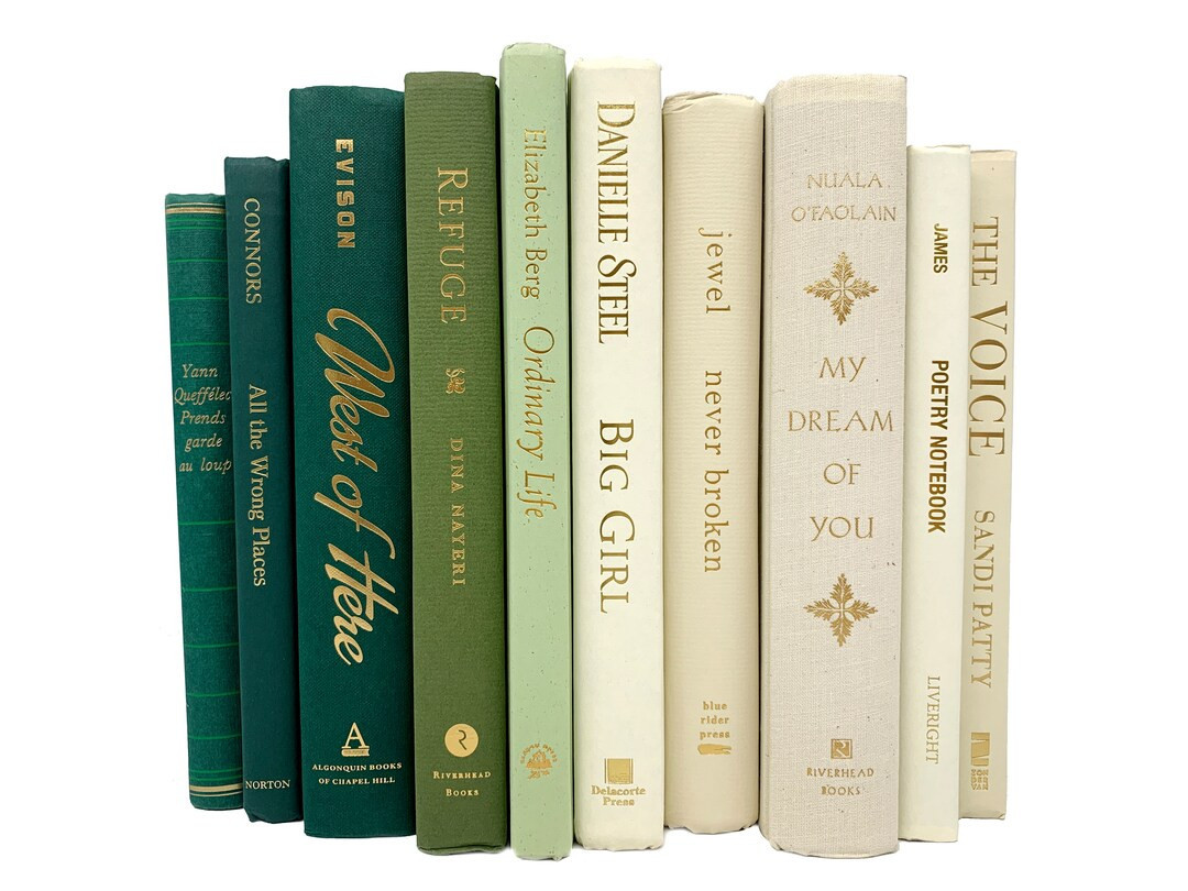 Decorative Books in Moss, Green, Sage, Beige Books by Color for Home Decor and Staging, Botanical... | Etsy (US)