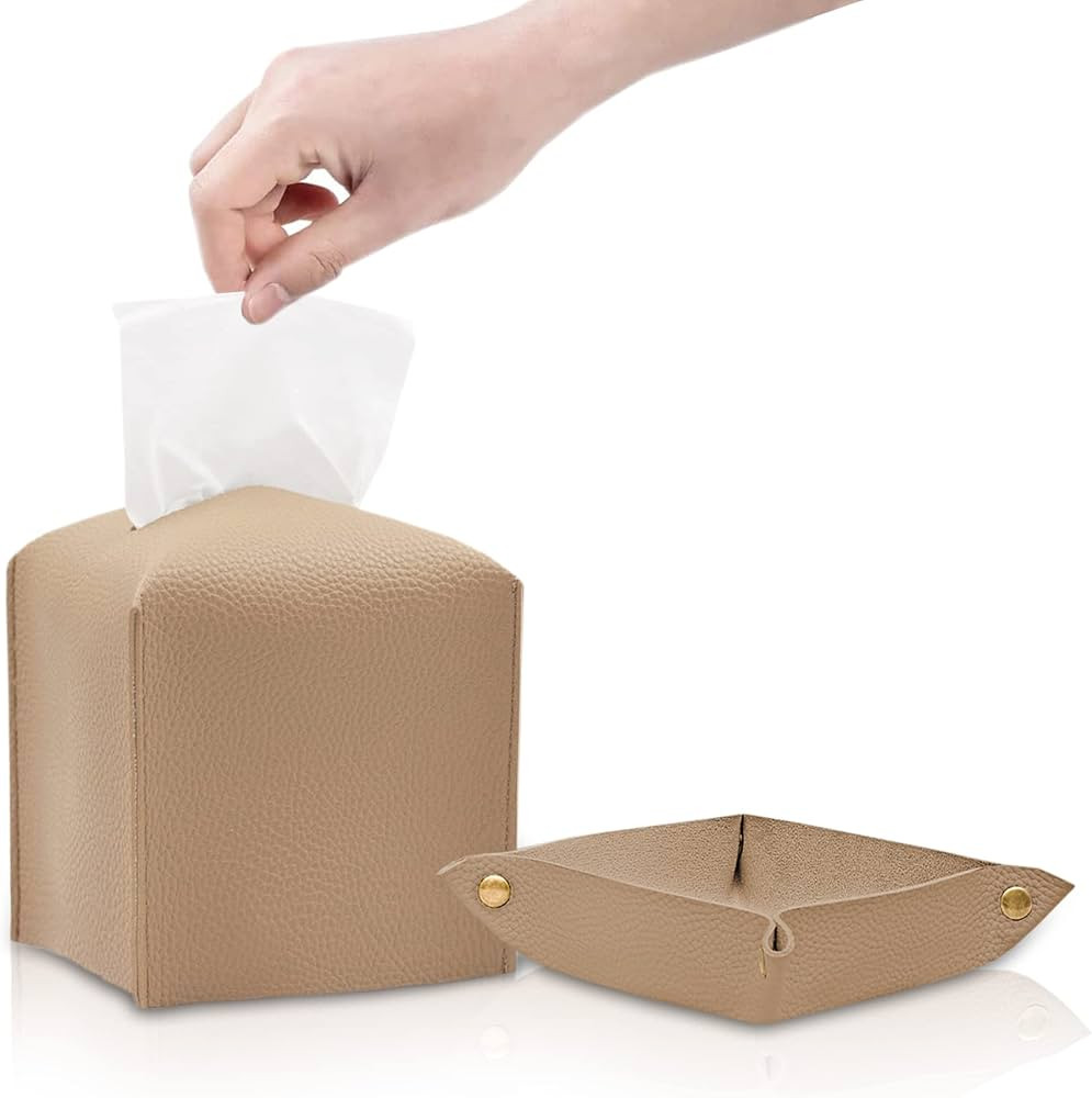 Leather Tissue Box Cover Square - Free Valet Tray Modern PU Leather Tissue Box Holder Ideal Tissu... | Amazon (US)