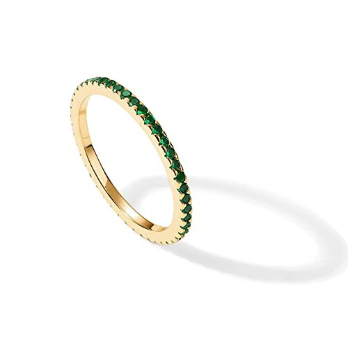 PAVOI 14K Yellow Gold Plated Sterling Silver Stackable Ring Colored CZ Stones | Green CZ Eternity Bands for Women (Sizes 5) | Amazon (US)