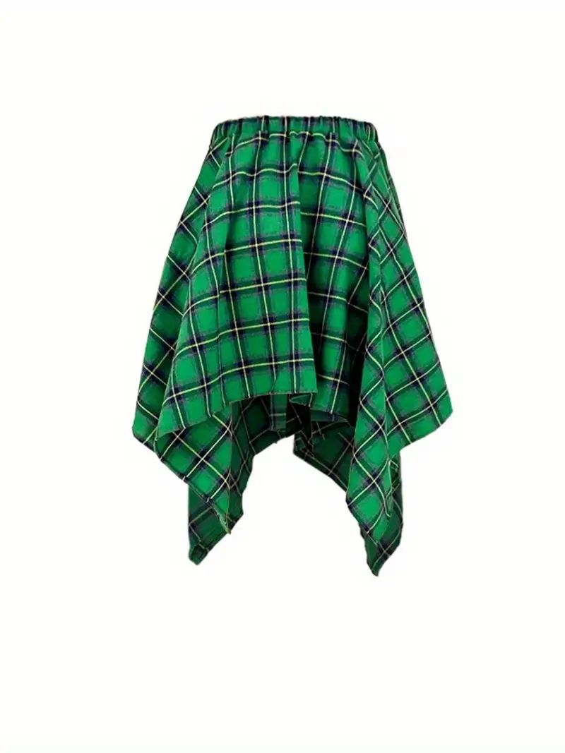 Plaid Asymmetrical Hem Skirt Casual Tie Front Skirt Spring - Temu | Temu Affiliate Program