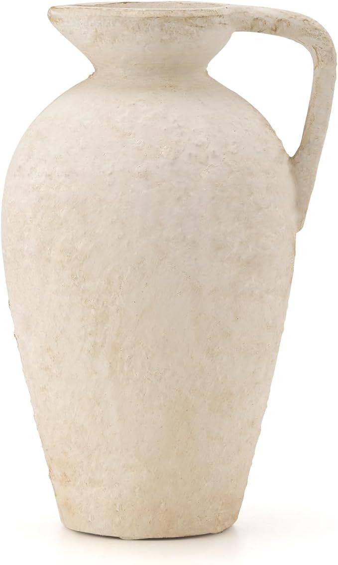 LUKA Ceramic Rustic Farmhouse Vase,9.25 inch Terracotta Vase with Handle,Neutral Tall Clay Vases ... | Amazon (US)