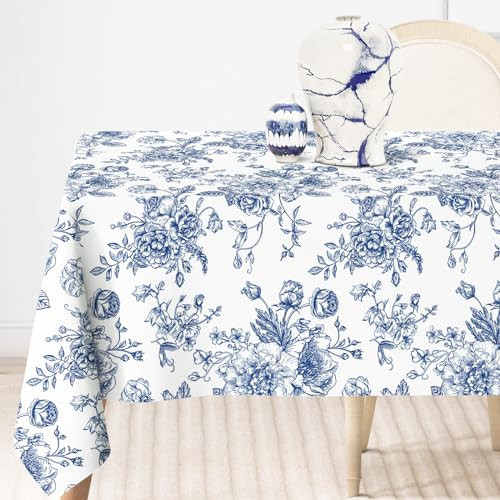Generic AnyDesign Blue Floral Tablecloth Rectangle Wildflower Fabric Table Cloth Washable Floral Table Cover for Picnic Dinner Table Decoration, 60 x 120 Inch | Amazon (US)