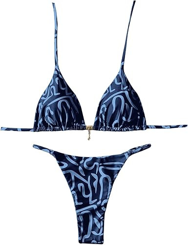GORGLITTER Women's Thong Bikini Sets Graphic Halter Micro Triangle High Waisted 2 Piece Swimsuit ... | Amazon (US)