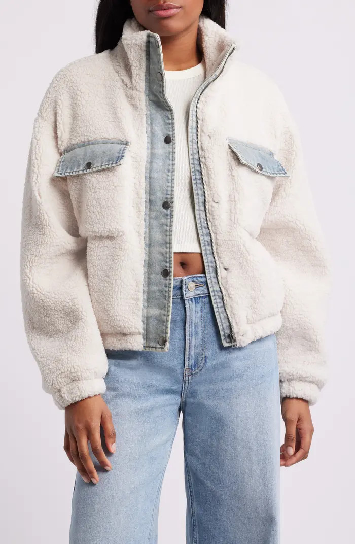 Faux Shearling & Denim Crop Jacket | Nordstrom