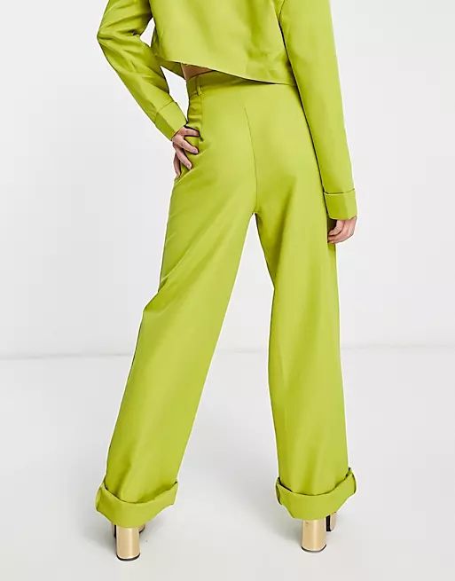 Public Desire wide leg tailored pants in lime - part of a set | ASOS (Global)