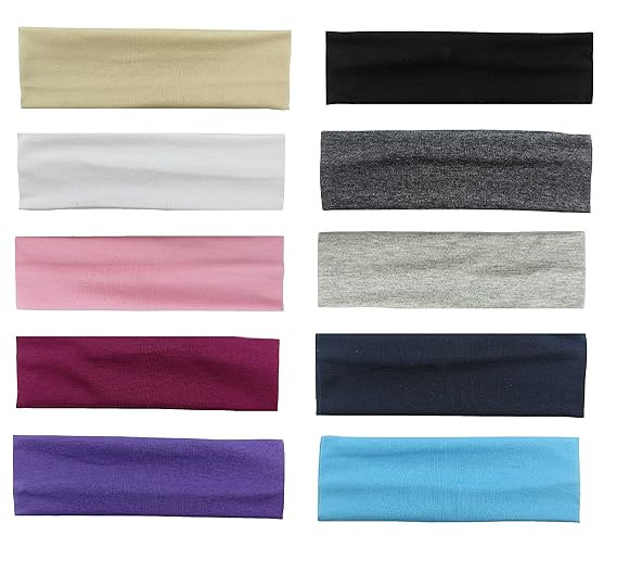 Styla Hair 10 Pack Yoga Headbands - Stretchy Cotton Sports Head Band - Variety Colors | Amazon (US)
