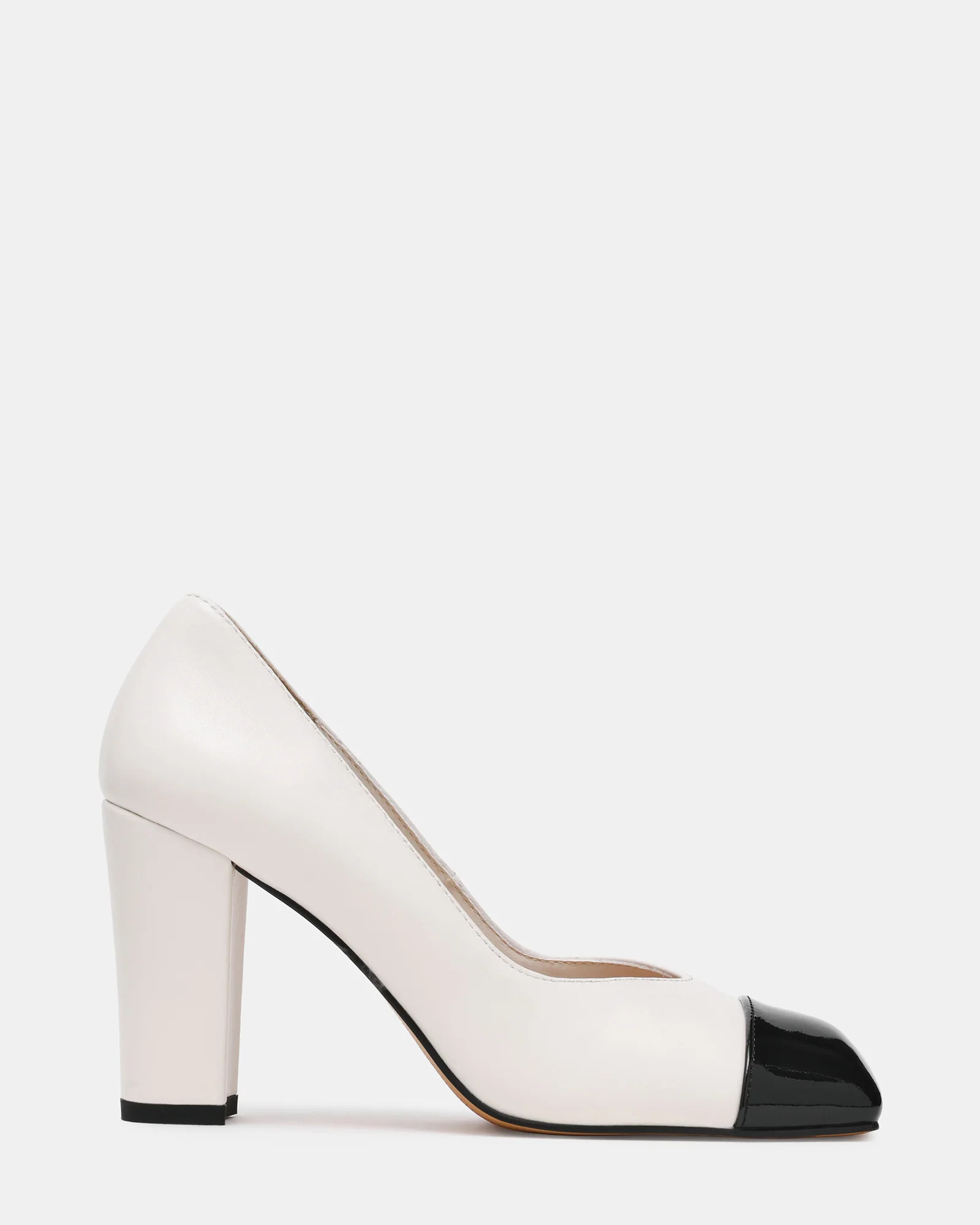 TADAN Black/White Cap Toe Pump Women's Block Heel | Steve Madden (US)