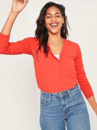 Luxe Rib-Knit V-Neck Long-Sleeve Henley Top for Women | Old Navy (US)