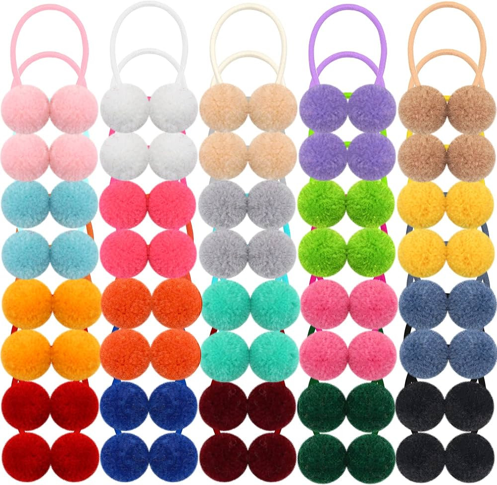 Qearl 40 Pieces Pom Pom Hair Ties, 80Pcs Small Pom Ball Elastic Hair Fluffy Ponytail Holders Hair... | Amazon (US)