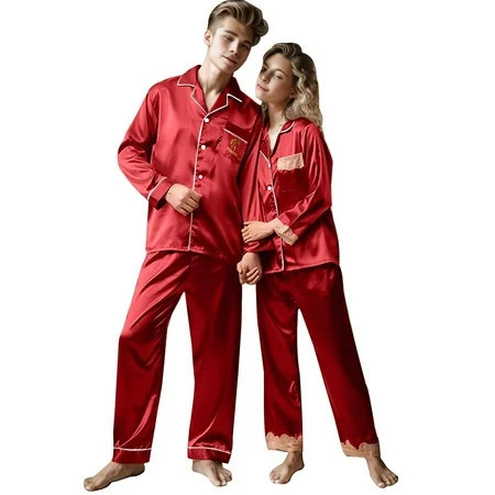 DOSAU Pajamas Sleepwear Ladies PJs Sets for Women Soft Casual Couple Pajamas Ice Silk Casual Satin Home Clothes 2 Piece Suit Loungewear | Walmart (US)