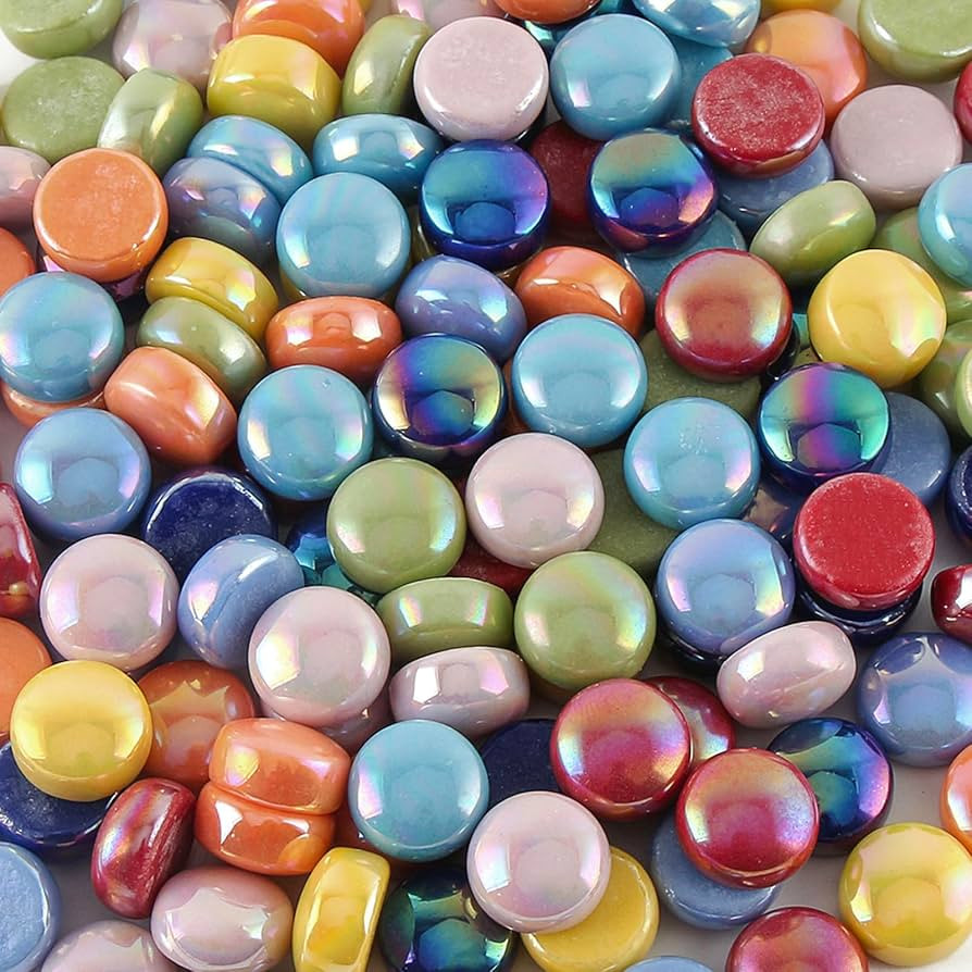 Round Glass Mosaic Tiles for Crafts Bulk,200g Iridescent Mosaic Glass Pieces,Stained Glass Tiles ... | Amazon (US)