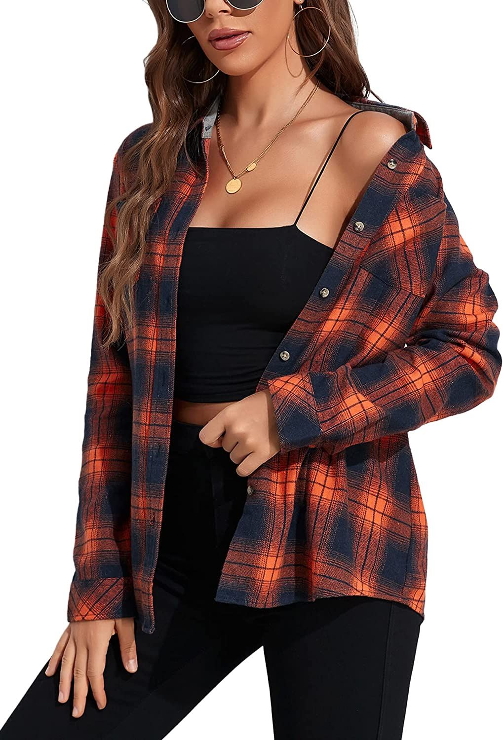 KevaMolly Plaid Long Sleeve Flannel Shirts for Women Loose Fit Boyfriend Button Down Shirt Casual... | Amazon (US)